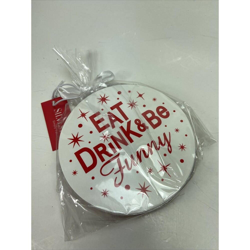 Demdaco Red White HolidayChristmas 4" Round Drink Coasters 6pc set